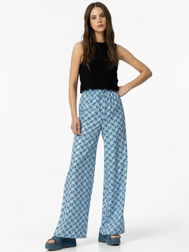 Pantalon fluide ample parito imprimés bleu femme - Tiffosi