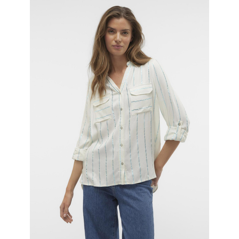 Chemisier rayé hana blanc bleu métallique femme - Vero Moda