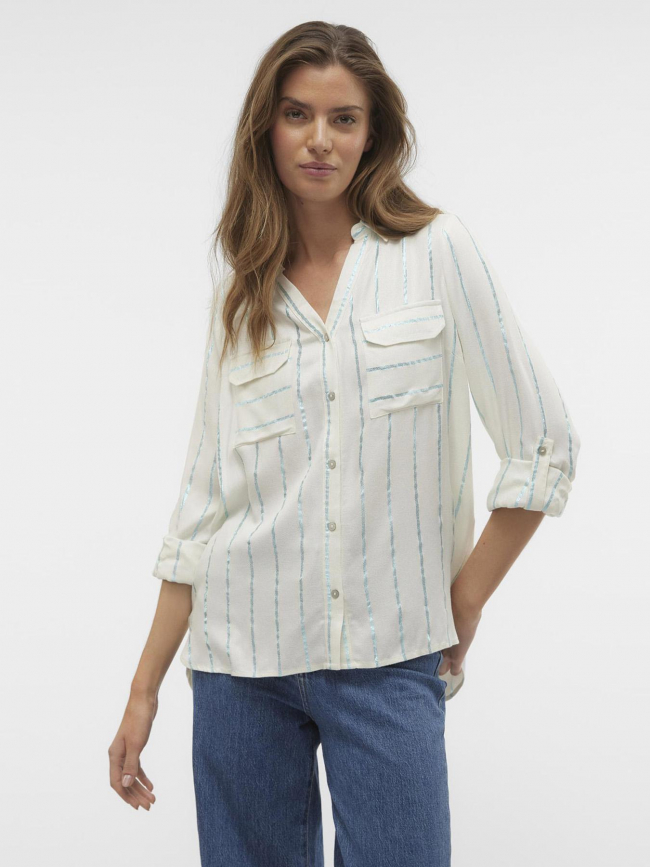 Chemisier rayé hana blanc bleu métallique femme - Vero Moda