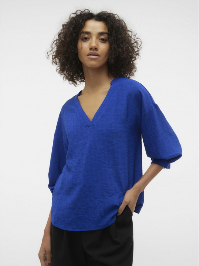 Blouse manches 3/4 gaiga uni bleu femme - Vero Moda