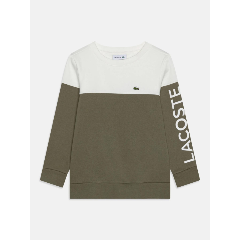 Sweat bicolore kaki blanc garçon - Lacoste