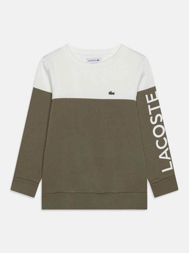 Sweat bicolore kaki blanc garçon - Lacoste