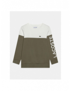 Sweat bicolore kaki blanc garçon - Lacoste