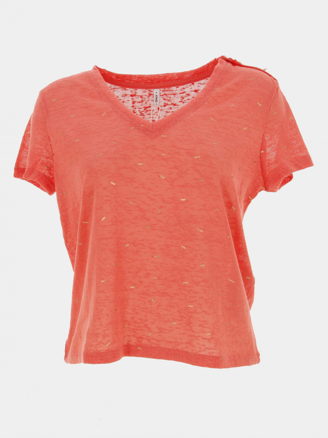 T-shirt col v stephi rouge corail femme - Only