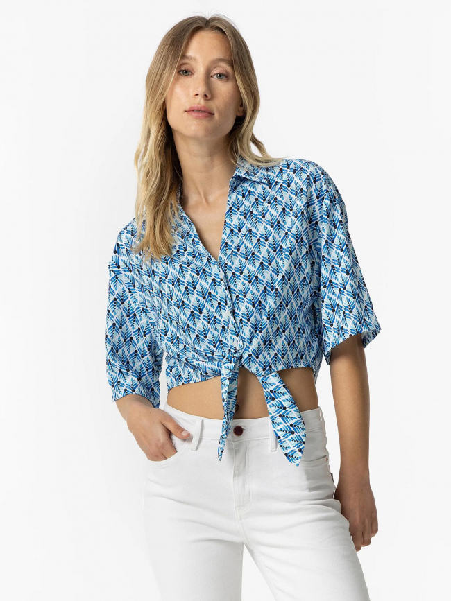 Chemisier crop à nouer imprimés eliane bleu femme - Tiffosi