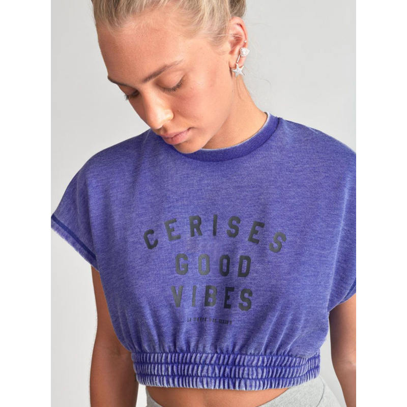 T-shirt crop naellegi bleu fille - Le Temps Des Cerises