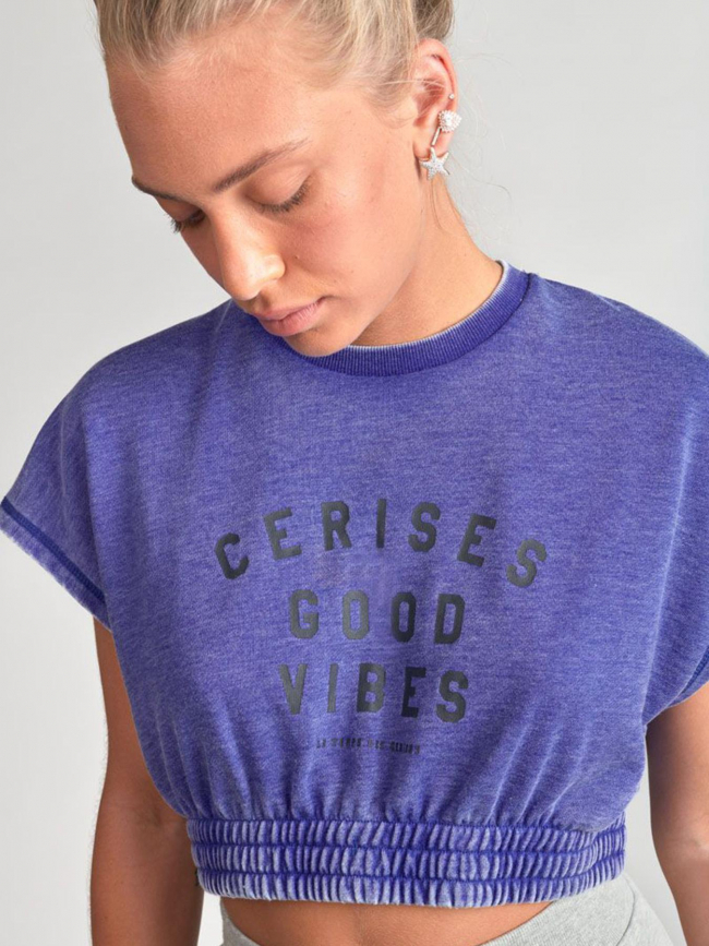 T-shirt crop naellegi bleu fille - Le Temps Des Cerises