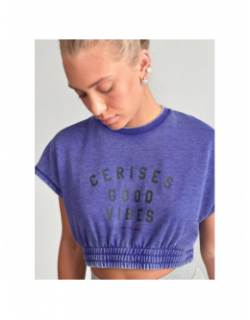 T-shirt crop naellegi bleu fille - Le Temps Des Cerises