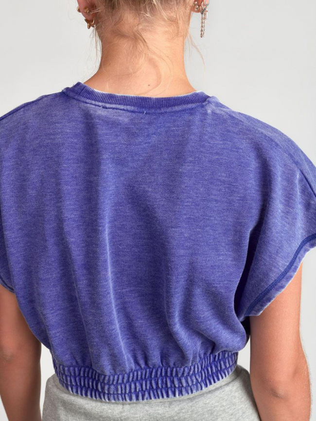 T-shirt crop naellegi bleu fille - Le Temps Des Cerises