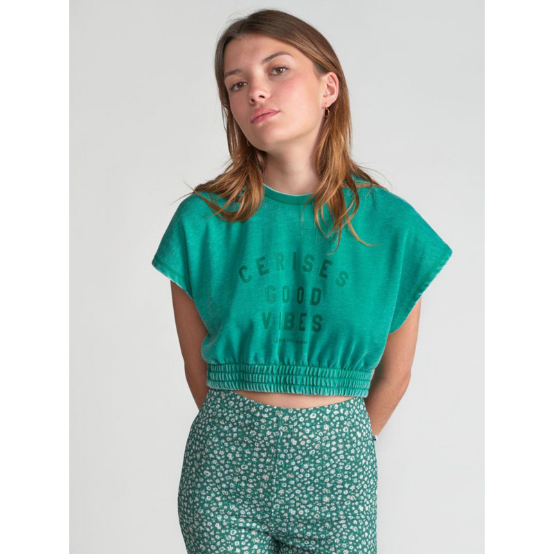 T-shirt crop naellegi vert fille - Le Temps Des Cerises