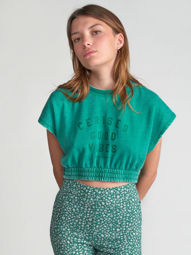 T-shirt crop naellegi vert fille - Le Temps Des Cerises