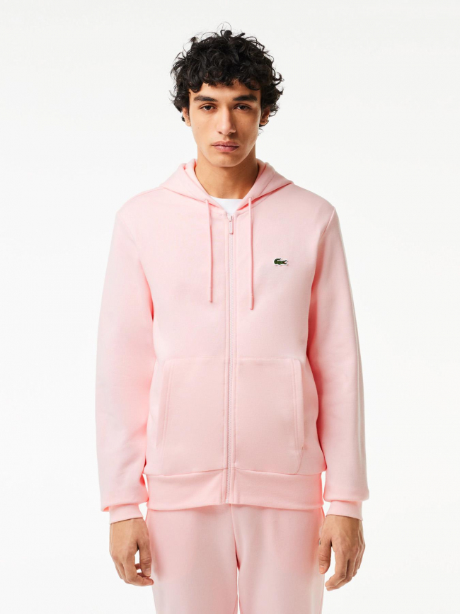 Sweat zippé à capuche core solid rose homme - Lacoste