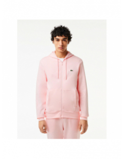 Sweat zippé à capuche core solid rose homme - Lacoste