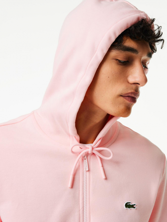 Sweat zippé à capuche core solid rose homme - Lacoste
