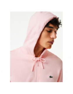 Sweat zippé à capuche core solid rose homme - Lacoste