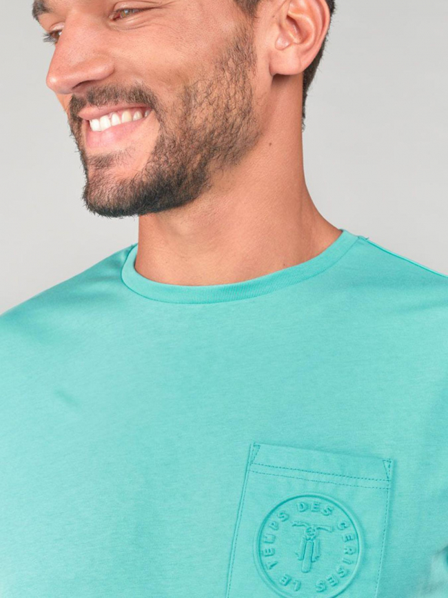 T-shirt paia poche bleu turquoise homme - Le Temps Des Cerises