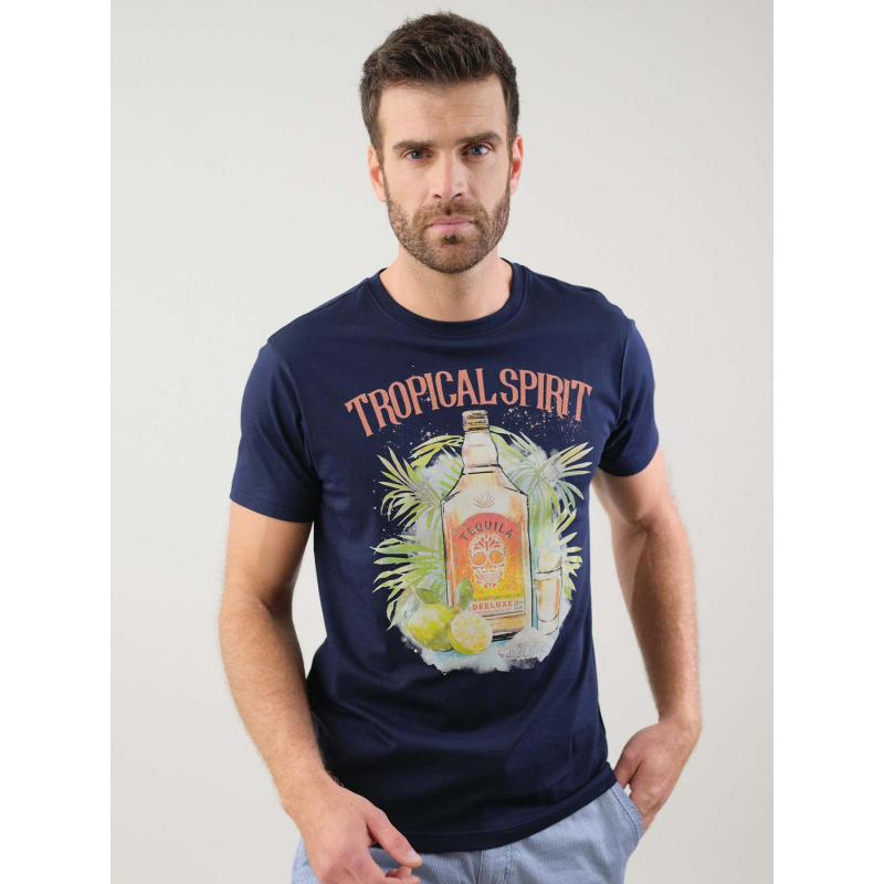 T-shirt tropical sprit bleu marine homme - Deeluxe