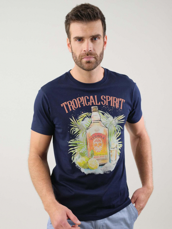 T-shirt tropical sprit bleu marine homme - Deeluxe