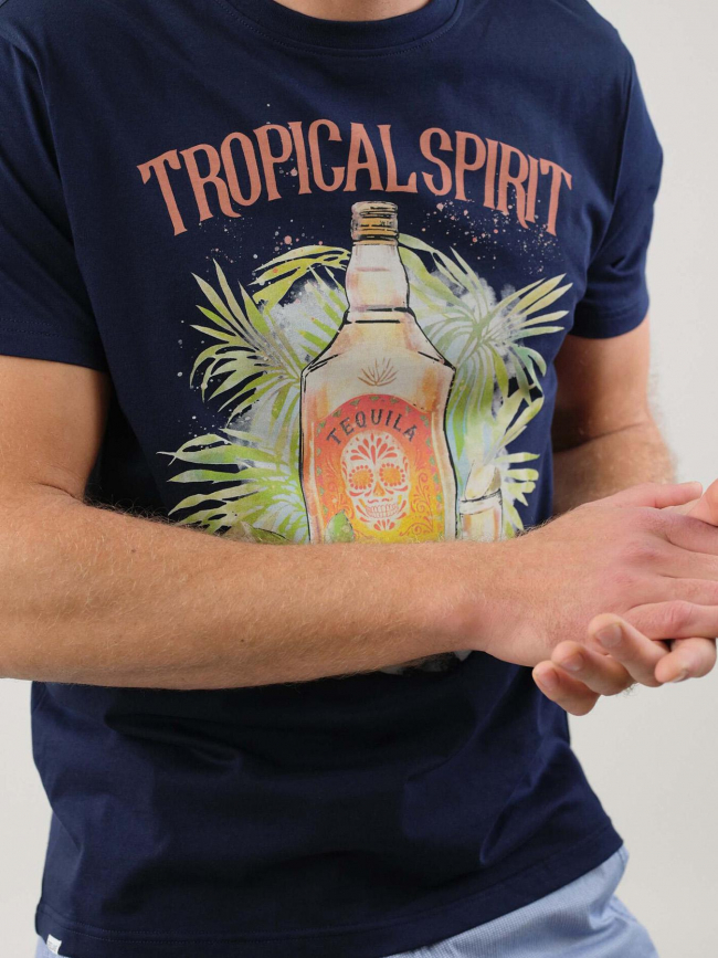 T-shirt tropical sprit bleu marine homme - Deeluxe