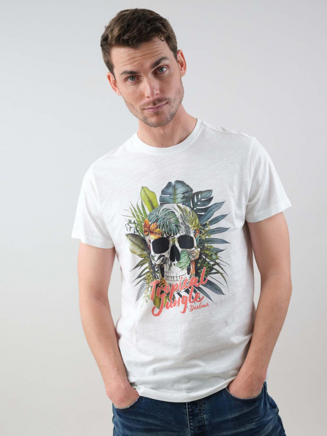 T-shirt hawaiki squelette blanc homme - Deeluxe