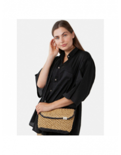 Sac bandouilère raphia mediteraz marron noir femme - Barts