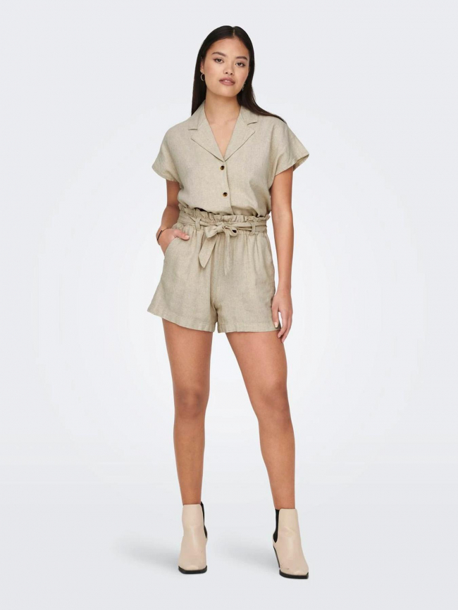 Short en lin fluide say beige femme - Jacqueline De Yong