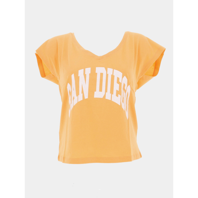 T-shirt col v kelly san diego orange blanc femme - Only