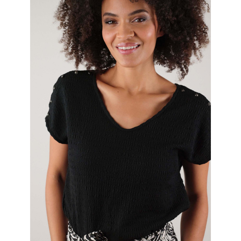 T-shirt col v kamili noir femme - Deeluxe