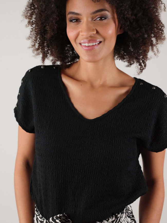 T-shirt col v kamili noir femme - Deeluxe