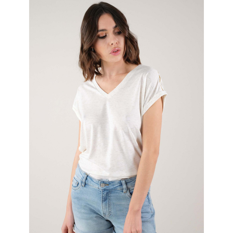 T-shirt chiné pailleté eyota blanc femme - Deeluxe