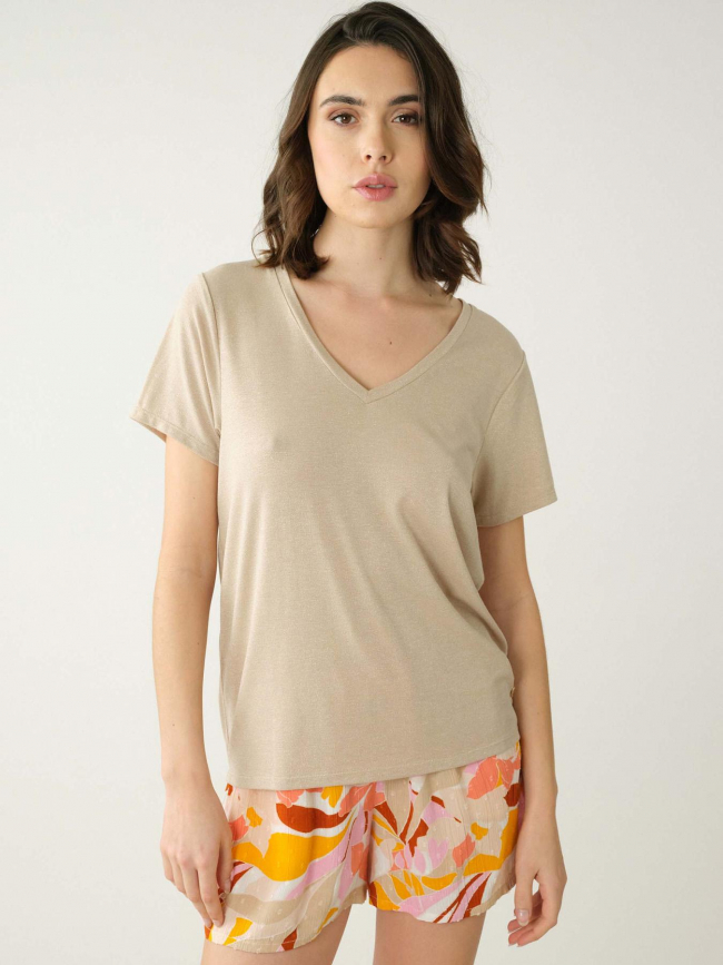 T-shirt glowy beige femme - Deeluxe