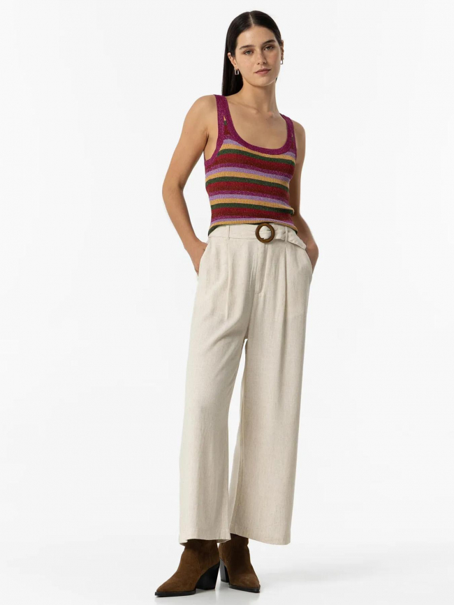 Pantalon ample en lin joana beige femme - Tiffosi