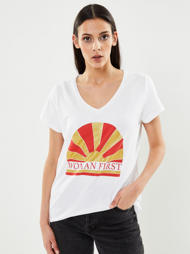 T-shirt col v merima blanc femme - Pieces