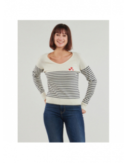 Pull fin rayé coeur brodé tiba blanc femme - Only
