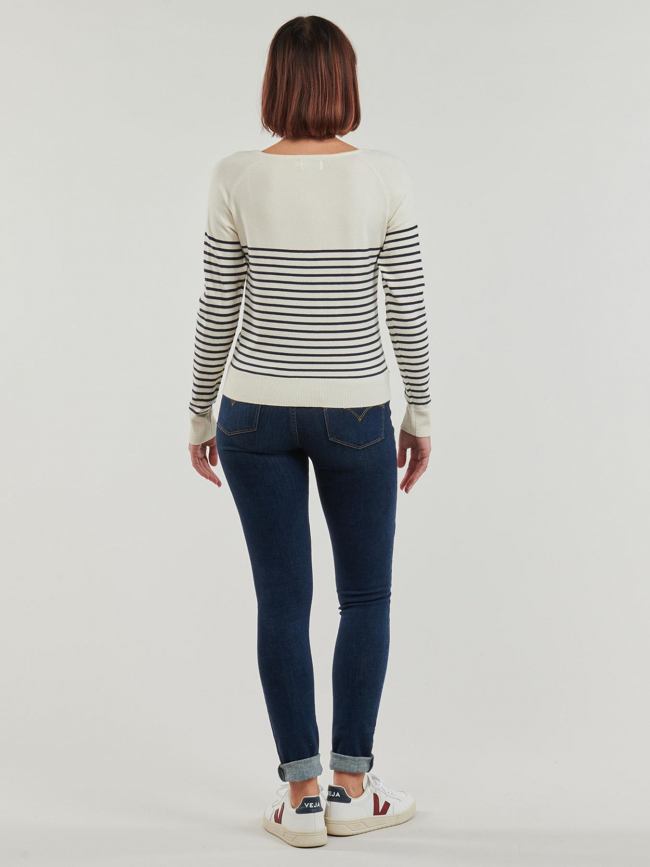 Pull fin rayé coeur brodé tiba blanc femme - Only