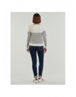 Pull fin rayé coeur brodé tiba blanc femme - Only