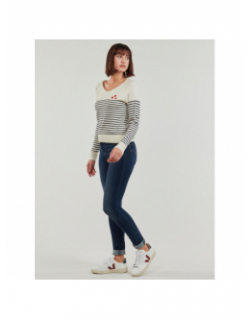 Pull fin rayé coeur brodé tiba blanc femme - Only