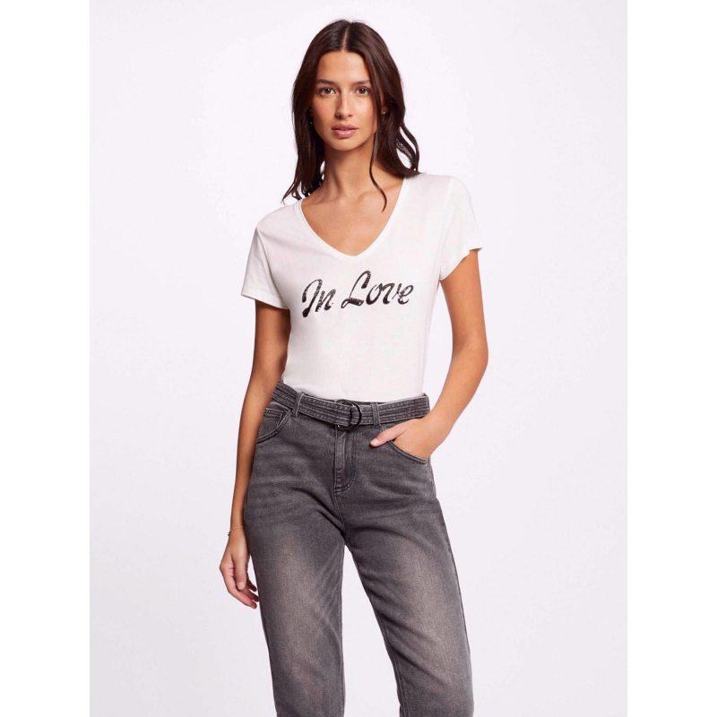 T-shirt col v lagon blanc femme - Morgan