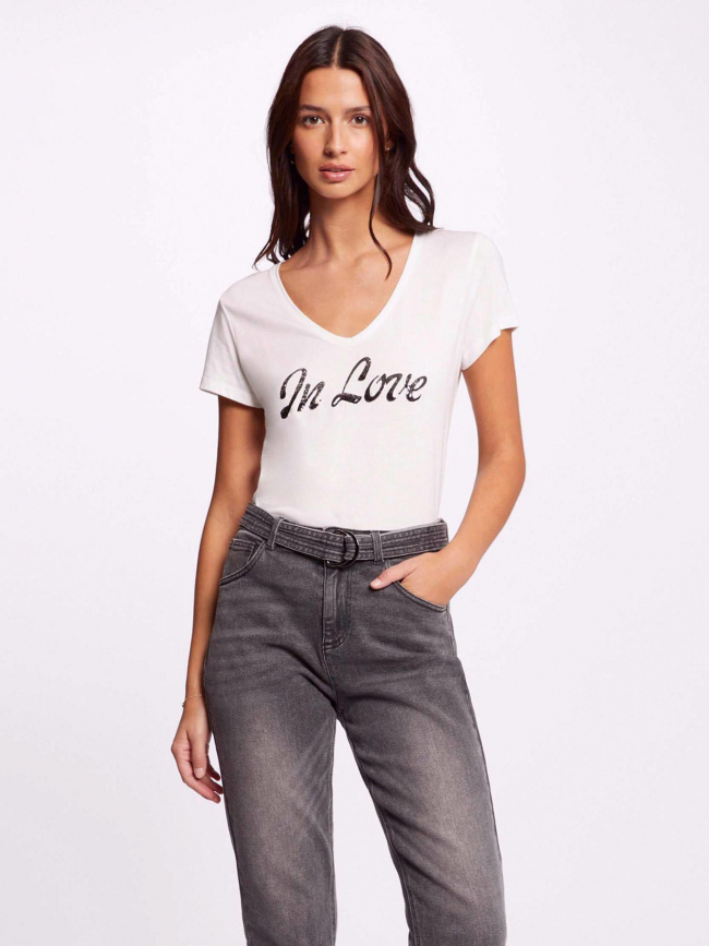 T-shirt col v lagon blanc femme - Morgan