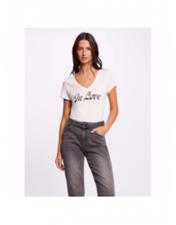 T-shirt col v lagon blanc femme - Morgan