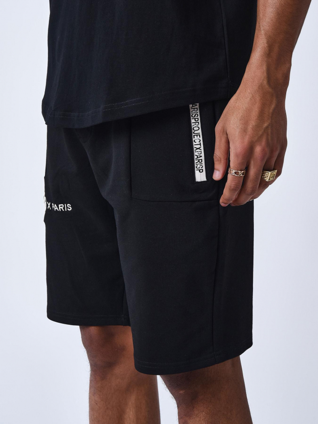 Short jogging poches zippées noir blanc homme - Project X Paris