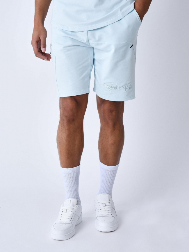 Short multi-poches logo brodé bleu ciel homme - Project X Paris