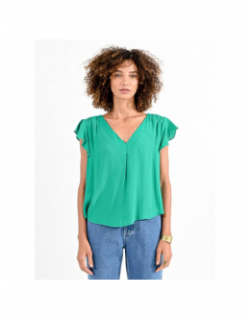 T-shirt col v woven vert femme - Molly Bracken