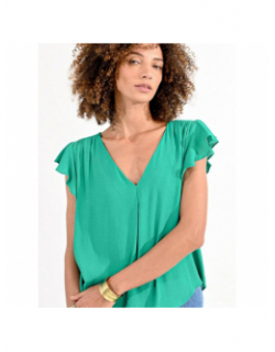 T-shirt col v woven vert femme - Molly Bracken