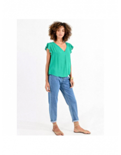 T-shirt col v woven vert femme - Molly Bracken