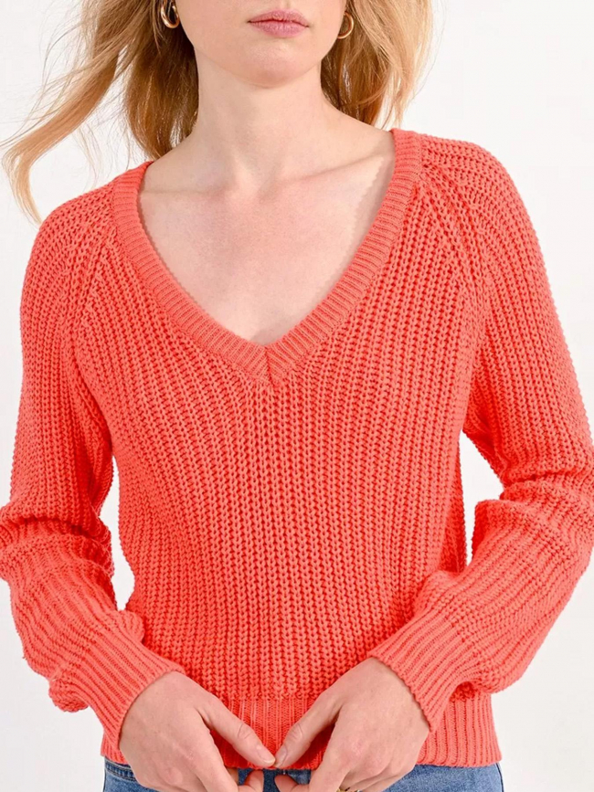 Pull en maille col v corail femme - Molly Bracken