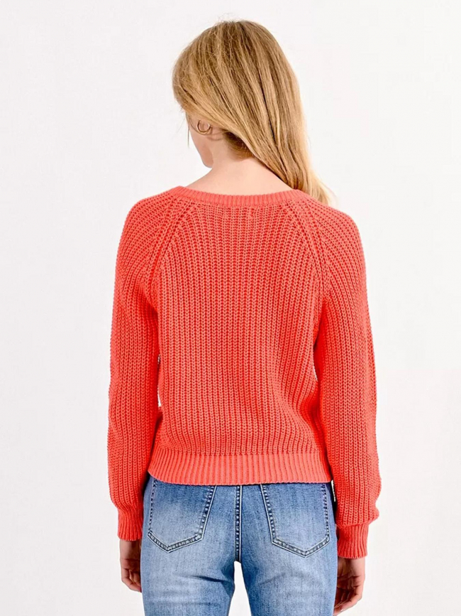 Pull en maille col v corail femme - Molly Bracken