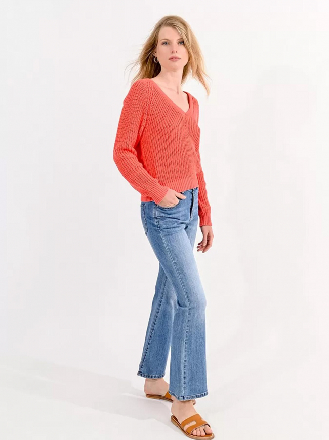 Pull en maille col v corail femme - Molly Bracken