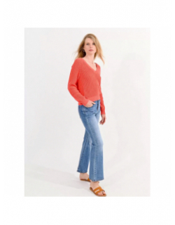 Pull en maille col v corail femme - Molly Bracken