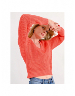 Pull en maille col v corail femme - Molly Bracken